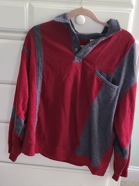 Vintage Haband Red and Gray Colorblock Knit Pullover XL